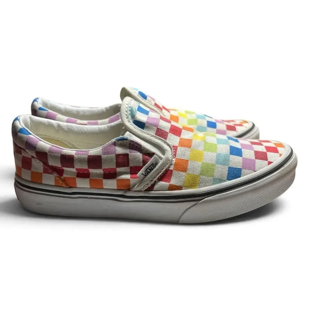 Vans Classic Slip-on Rainbow Checkerboard Kids Shoes Size 3